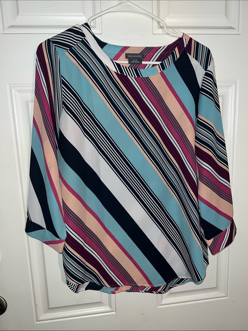 Van Heusen Women's Diagonal Stripe Blouse - Teal, Pink, Black, Cream